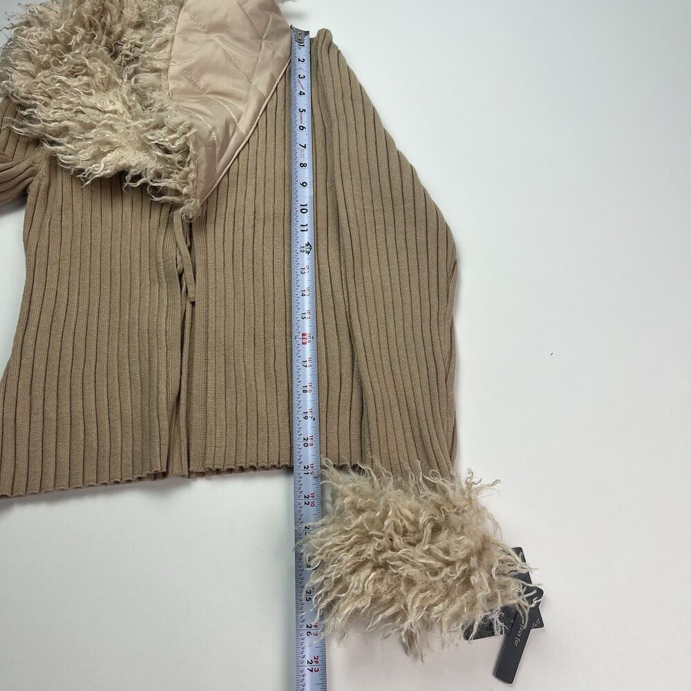 Haute Hippie Faux Fur Trim Ribbed Cardigan size M Tan Penny Lane Boho 70s - Picture 6 of 7